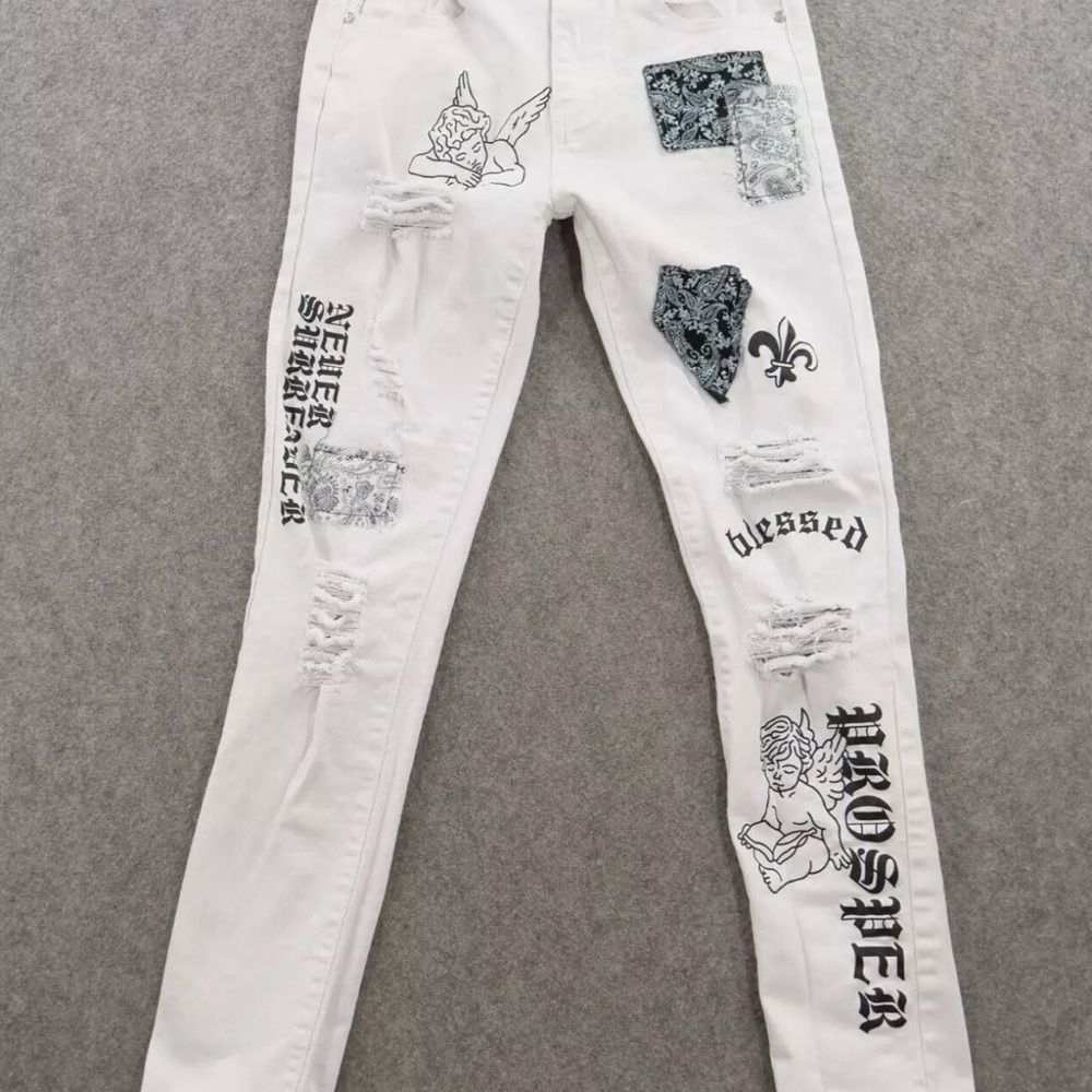 G-Star White Skinny Jeans with Graphic Prints